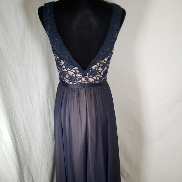 Morilee Madeline Gardner Navy Lace Nude Under Sleeveless Floor Length Gown Sz 8 - Picture 7 of 12